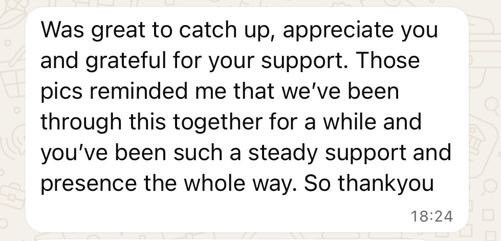 Client message — gratitude for steady support