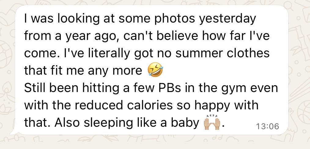 Client message — hitting PBs and sleeping better